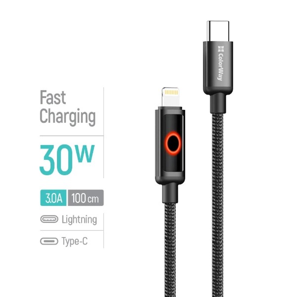 Фото - Кабель Colorway Type-C - Apple Lightning 1м Black (CW-CBPDCL103-BK)